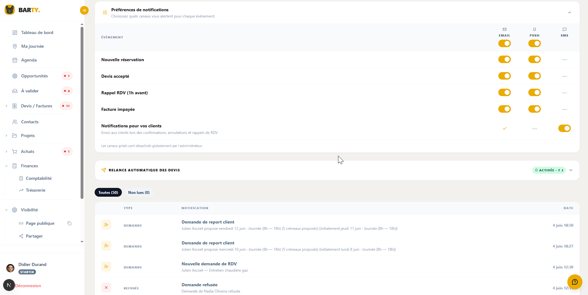Notifications multi-canal